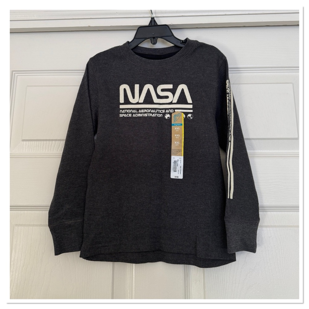 Boys Long Sleeve NASA Graphic Waffle Knit Shirt Thereabouts Grey